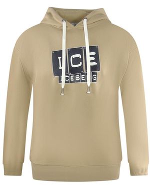 Ice Iceberg Bold Blocked Logo Hoodie Cotton - Natural