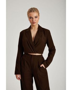 Urban Bliss Cropped Gathered Blazer - Brown