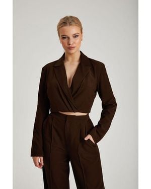 Urban Bliss Cropped Gathered Blazer - Brown