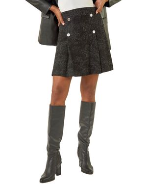 Roman Pleated Box Button Skirt - Black