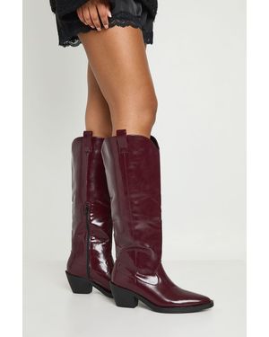 Boohoo Western Cowboy Mid Heel Boots - Purple