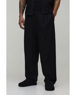 BoohooMAN Balloon Fit Linen Blend Half & Trouser - Black