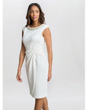 Gina Bacconi Sansa Wrap Dress With Beaded Neck - White
