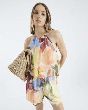 River Island Playsuit Sleeveless Floral - Metallic