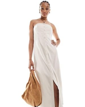 ONLY Linen Mix Bandeau Midi Dress - White