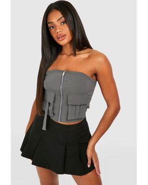 Boohoo Bengaline Utility Pocket Zip Through Corset - Grey
