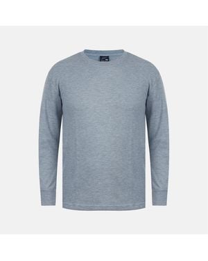 Fabric Waffle Crew Neck Long Sleeve T-Shirt - Blue