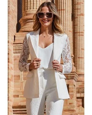 Sosandar Ivory Premium Lace Detail Blazer - Brown