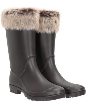 Mountain Warehouse Faux Fur Wellies Waterproof Cushioned Outdoor Wellington Rain Boots - Black