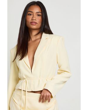 Boohoo Tie Back Cropped Blazer - Natural