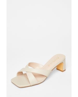 Quiz Wide Fit Cross Strap Mule Heels - Natural