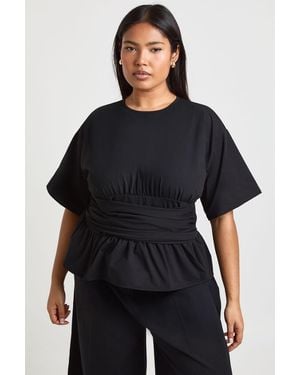 Boohoo Plus Ruched Bust Corset Waist Detail Top - Black