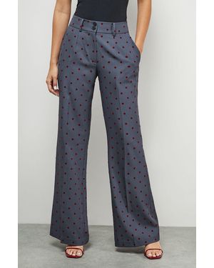 Warehouse Burgundy Velvet Spot High Waist Deep Waistband Trouser Co-Ord - Blue