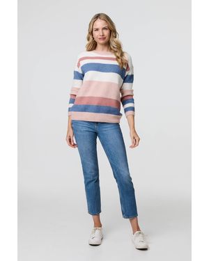 Izabel London Striped Long Sleeve Relaxed Jumper - Blue