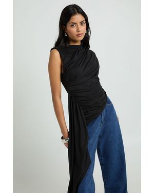 Boohoo Ruched Drape Top - Blue