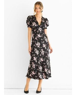 Gini London Floral Lace Trim Bias Midi Dress - White
