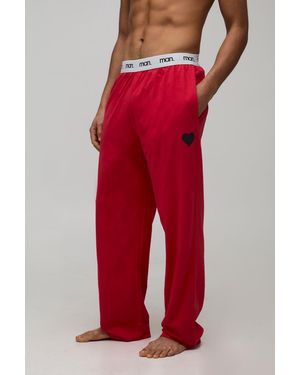 BoohooMAN 2 Pack Relaxed Heart Printed Valentines Loungewear Bottoms - Red