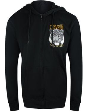 Roberto Cavalli Bold Tiger Graphic Logo Zip-Up Hoodie Cotton - Blue