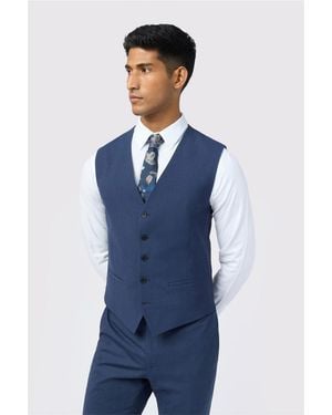 Ted Baker Single Breasted Sleeveless Five Button V-Neck Slim Fit Waistcoat - Blue