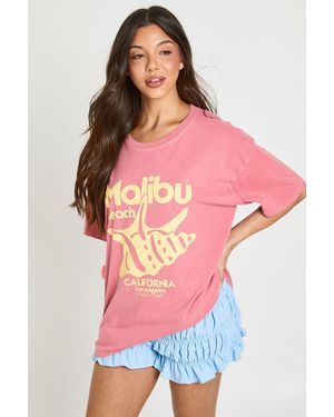 Boohoo Malibu Beach Printed T-Shirt - Pink