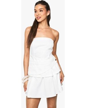 Boohoo Tailored Wrap Bandeau Mini Dress - White