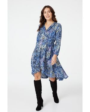 Izabel London Printed V-Neck Wrap Front Dress - Blue