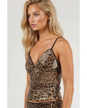 Busem Fitted Leopard Print Sequin Cami Top With V-Neck - Brown