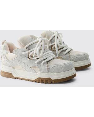 BoohooMAN Denim Chunky Skater Trainer - Grey