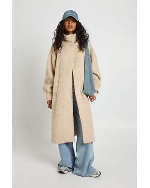 Boohoo Funnel Neck Textured Wool Look Coat - White