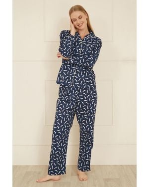 Yumi' Dachshund Brushed Cotton Pyjamas - Blue