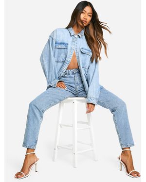 Boohoo Basics High Waisted Mom Jeans - Blue