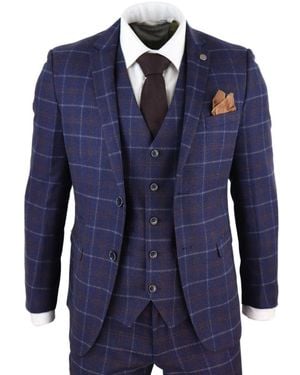 Paul Andrew 3 Piece Wool Check Retro Suit Tweed - Blue