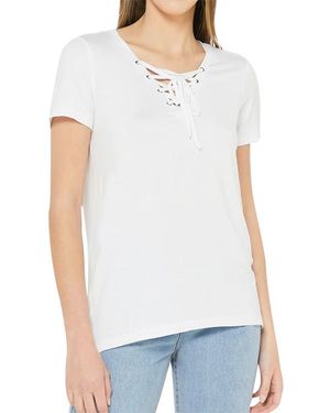 Brave Soul Nicci T Shirts Short Sleeve Tops Drawstring Plain Blouse Tee - White