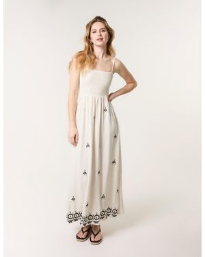 Blue Vanilla Shirred Bandeau Linen Maxi Dress - Natural