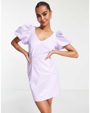 Miss Selfridge Vinyl Faux Leather Extreme Puff Sleeve Mini Dress - White