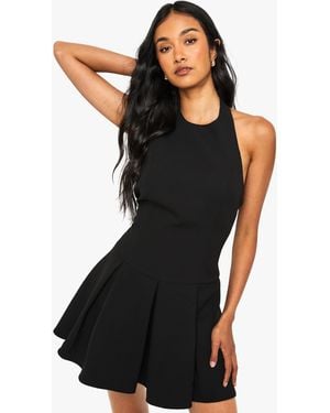 Boohoo Tailored High Neck Pleated Mini Dress - Black