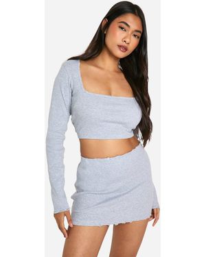 Boohoo Rib Distressed Look Mini Skirt - White