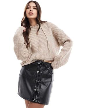 ASOS Lace Up Front Leather Look Mini Skirt - Natural