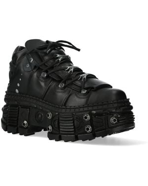 New Rock Goth Leather Ankle Boots-Wall106-S25 - Black