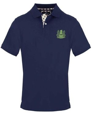 Aquascutum Embroidered Logo Collared Short-Sleeved Polo Shirt Cotton - Blue