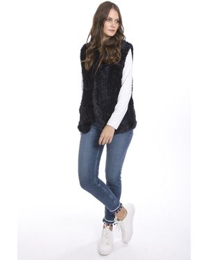 Jayley Hand Knitted Faux Fur Gilet - Blue