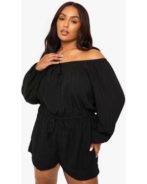 Boohoo Plus Textured Cheesecloth Off Shoulder Playsuit - Black