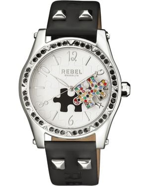 Rebel Gravesend Dial Leather Watch - Black