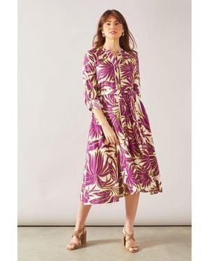Wallis Petite Palm Viscose Linen Shirt Dress - Pink