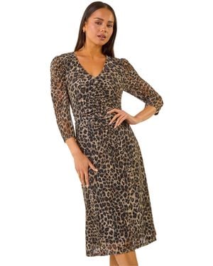 Roman Petite Animal Print Lace Stretch Dress - Black