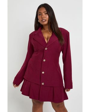 Boohoo Plus Pleated Hem Blazer Dress - Red