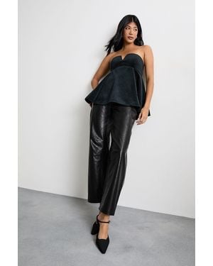 Warehouse Bonded Velvet Tailored Bustier Top - Black