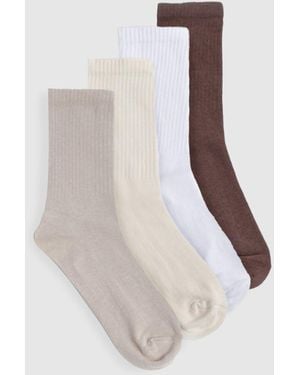 Boohoo Tonal Crew Socks 4 Pack - White