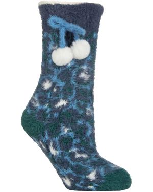 Elle 1 Pair Ladies Sherpa Lined Grip Socks - Blue