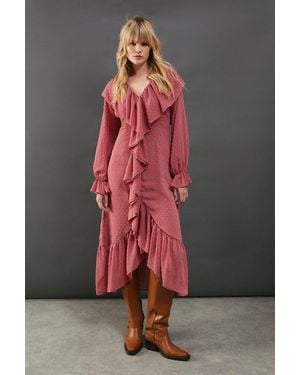 Warehouse Chiffon Ruffle High-Low Midi Dress - Multicolour